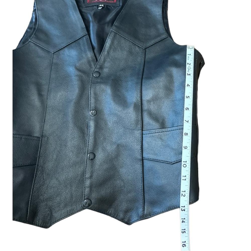 JR Leather Biker Vest Black Snap Front Side Ties Vintage Motorcycle Men’s Sz 40 - Picture 5 of 9